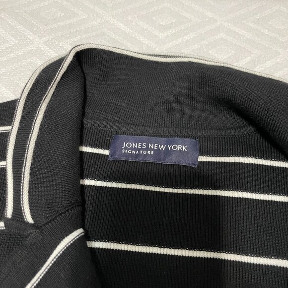 Jones New York Womens Sweater  Black Striped Button Up Cotton - Picture 15 of 16